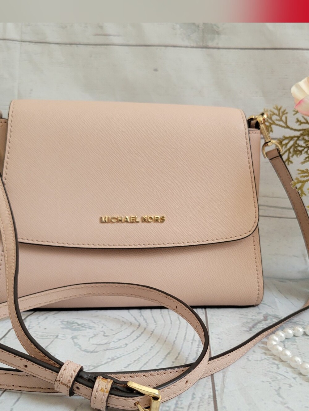 Michael Kors Small Leather Sofia Blush Pink Crossbody Bag Satchel